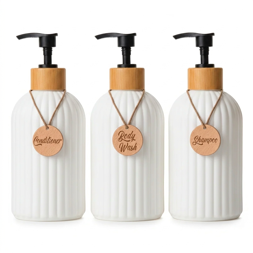 Elegant Refillable Shower Bottle Trio with Pump Dispensers