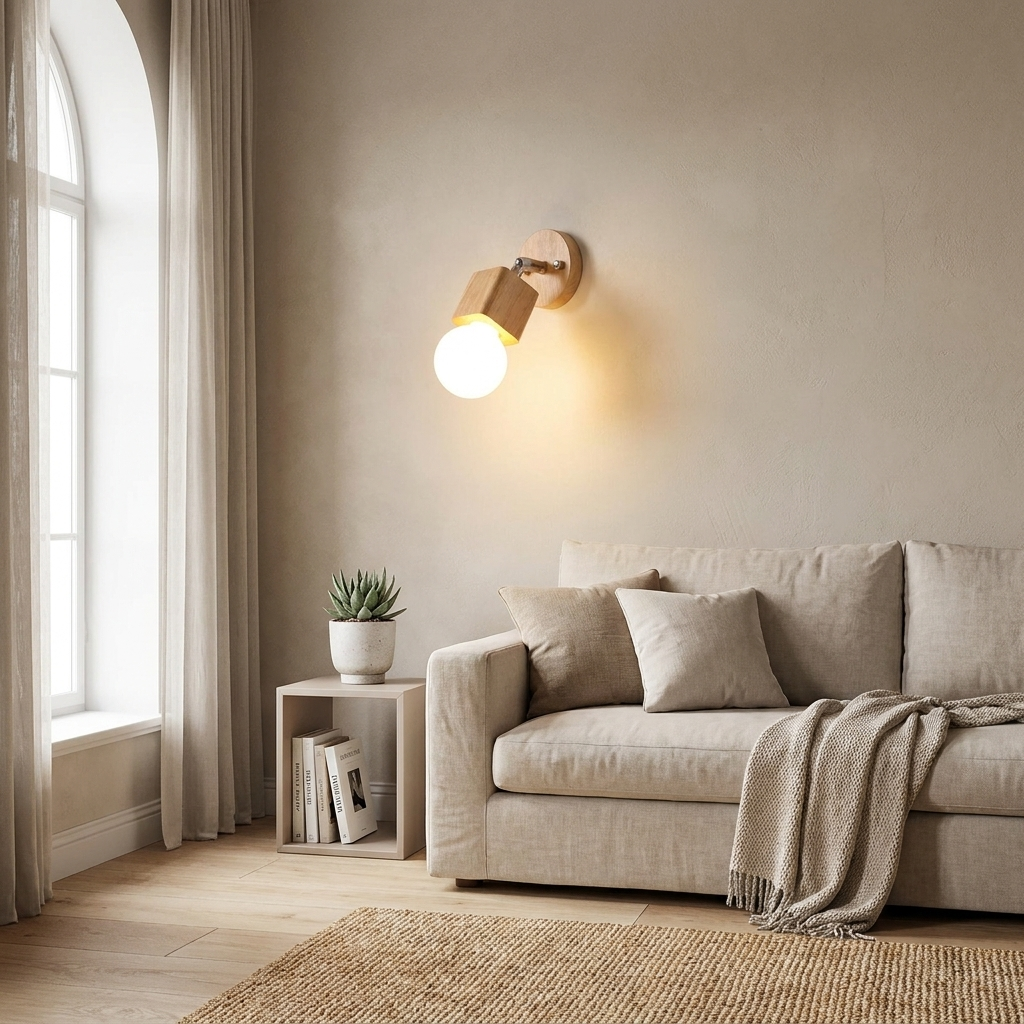 Stylish Adjustable Wall Light Fixture with Wood and Metal Design