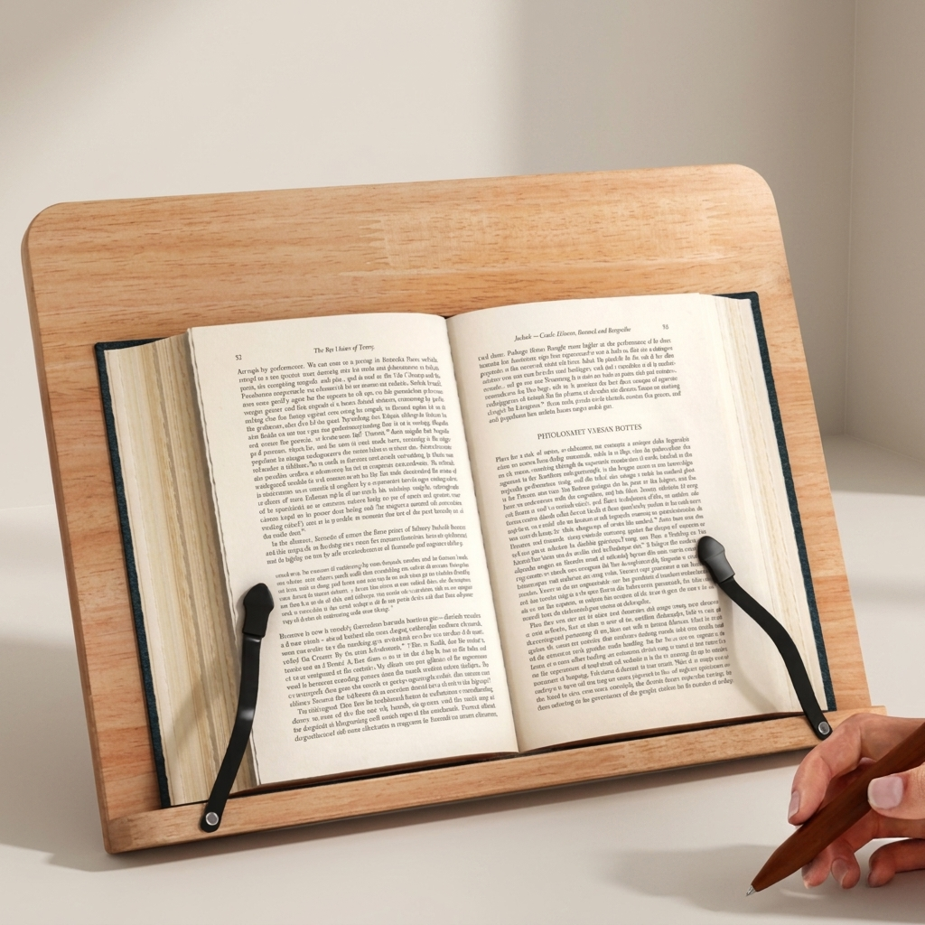Versatile Pine Wood Book Holder with Adjustable Angles