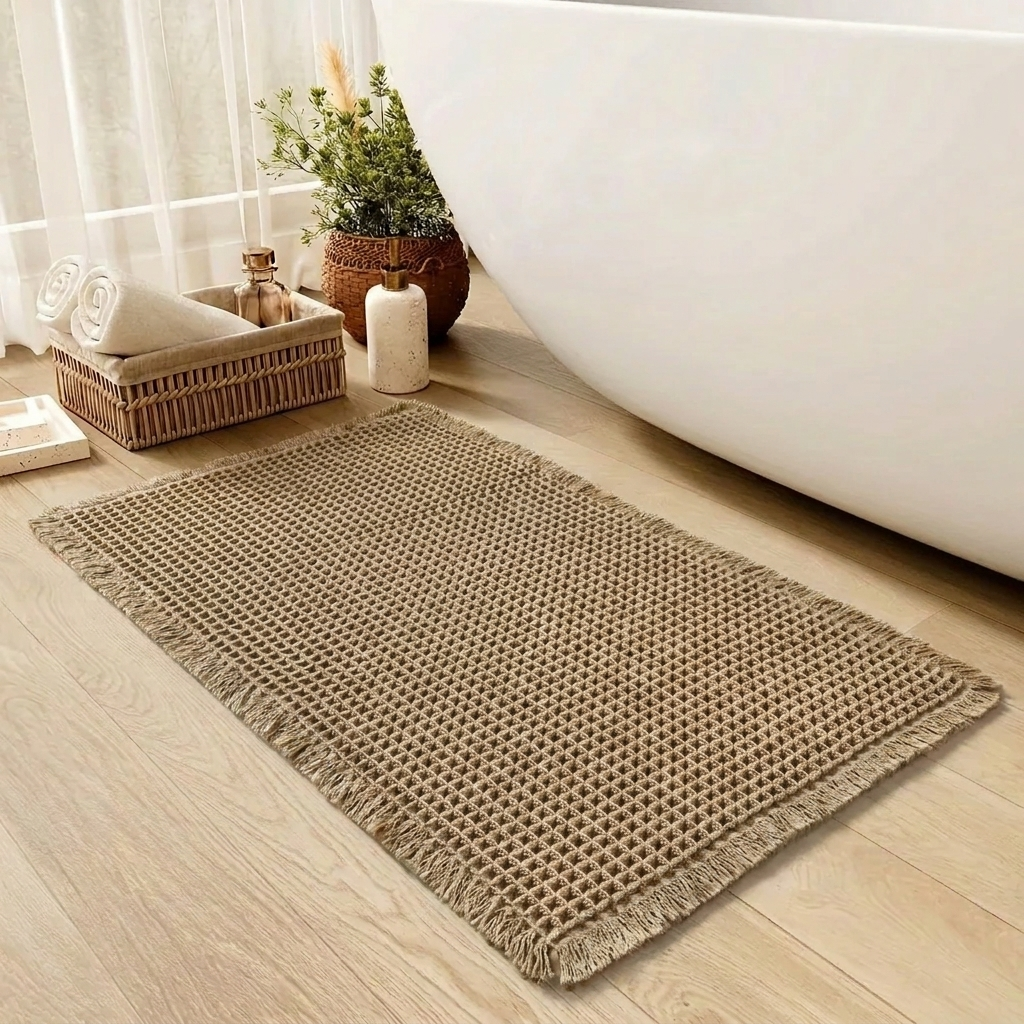 Luxurious Cotton Waffle Bath Rug with Non-Slip Backing