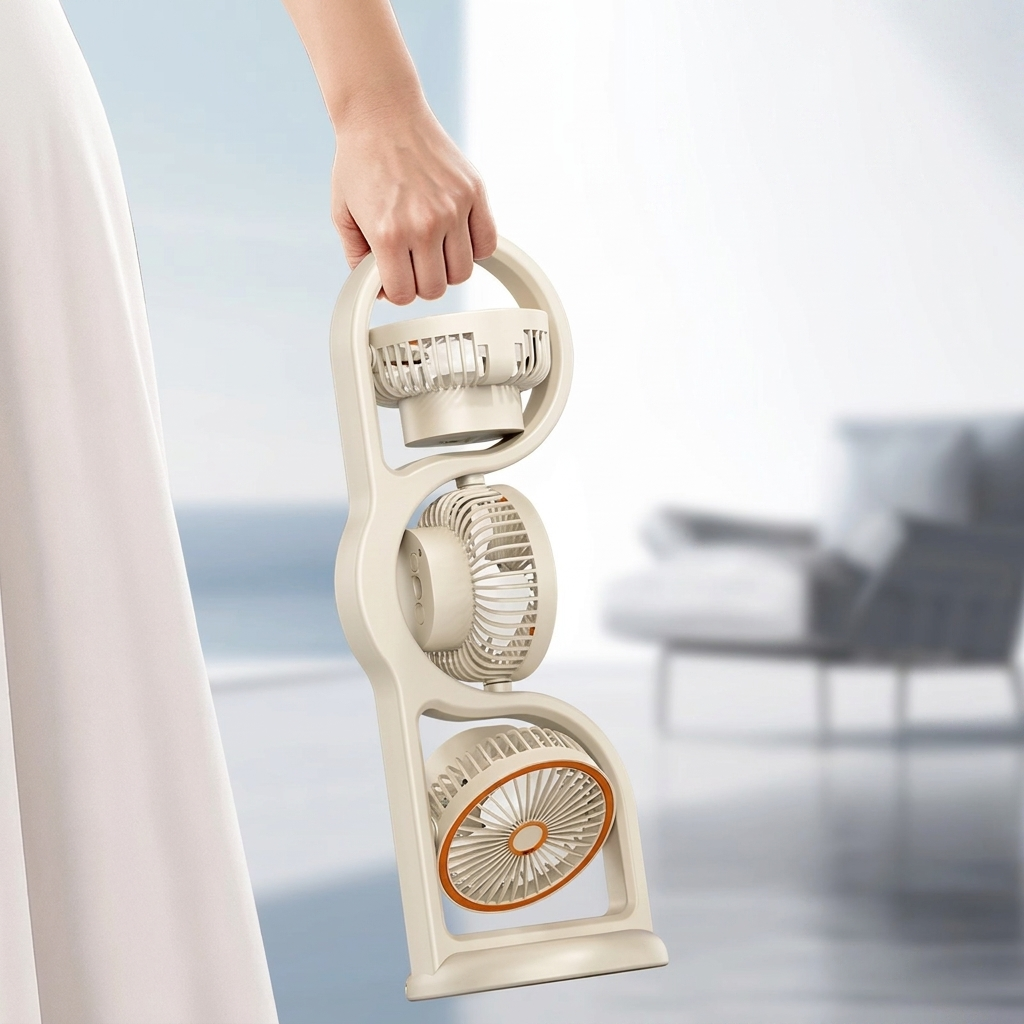 Tri-Head Personal Cooling Fan with USB Rechargeable Battery