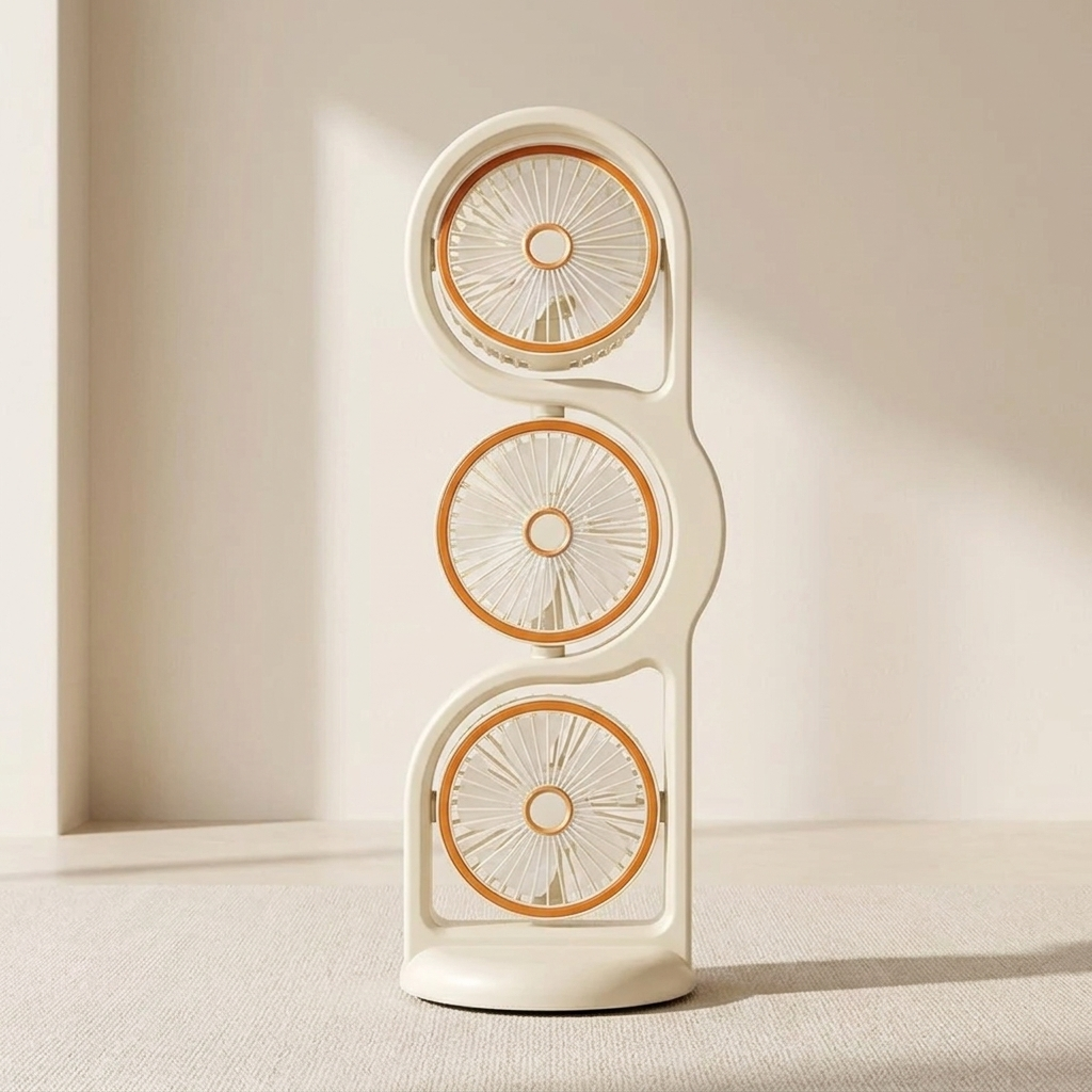 Tri-Head Personal Cooling Fan with USB Rechargeable Battery