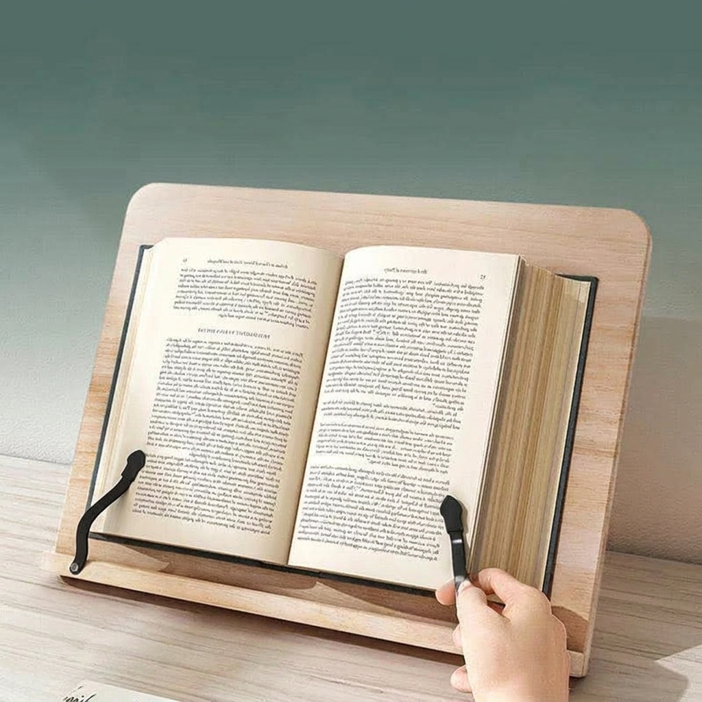 Versatile Pine Wood Book Holder with Adjustable Angles