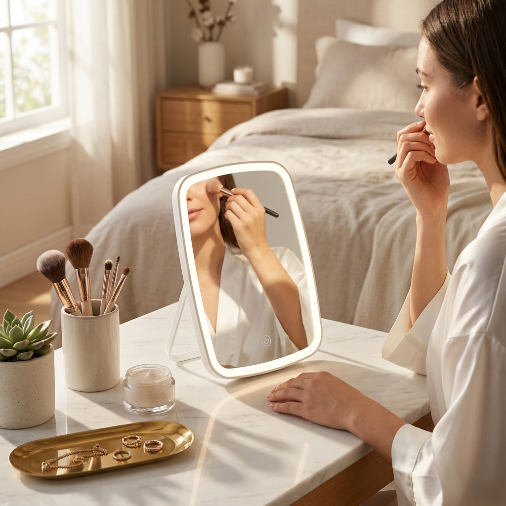 Versatile Touch-Control LED Makeup Mirror with 3 Lighting Options