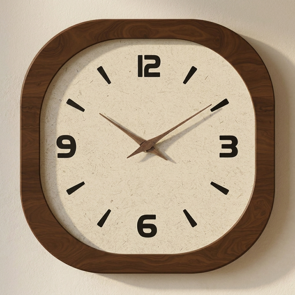 Stylish Square Wall Clock with Wood Finish and Quartz Mechanism