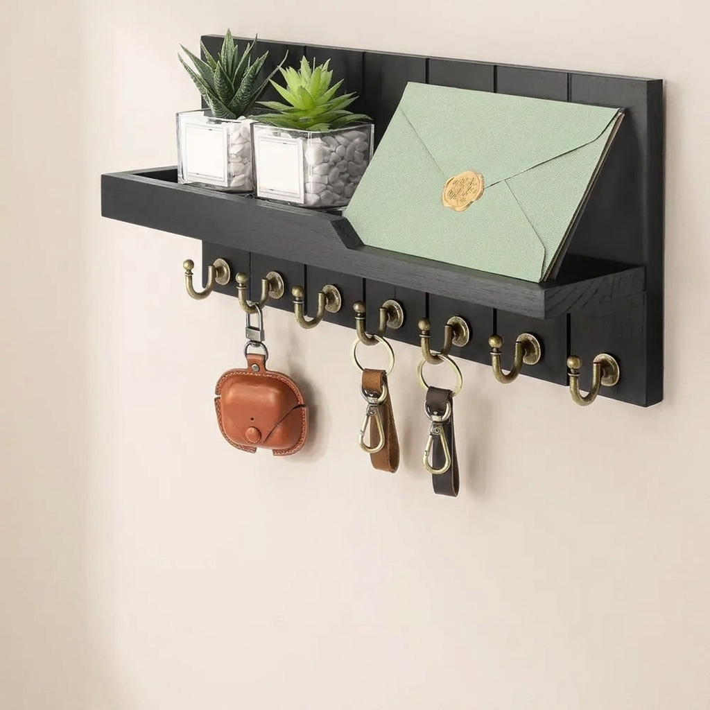 Stylish Wall-Mounted Key and Accessory Holder with Shelf
