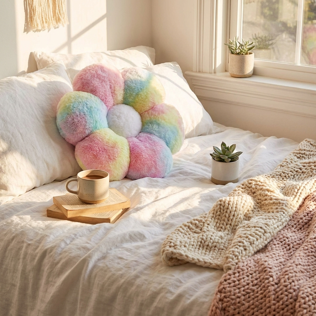 Vibrant Floral Cushion with Soft Cotton Filling