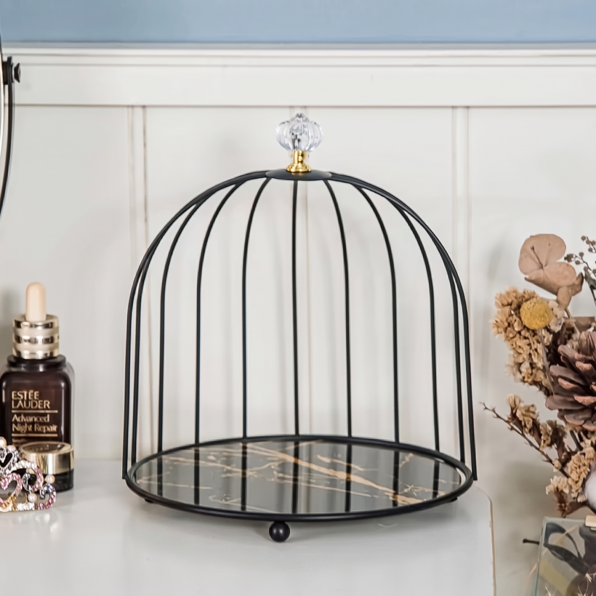 Elegant Dual-Tier Cosmetic Organizer with Open Shelves
