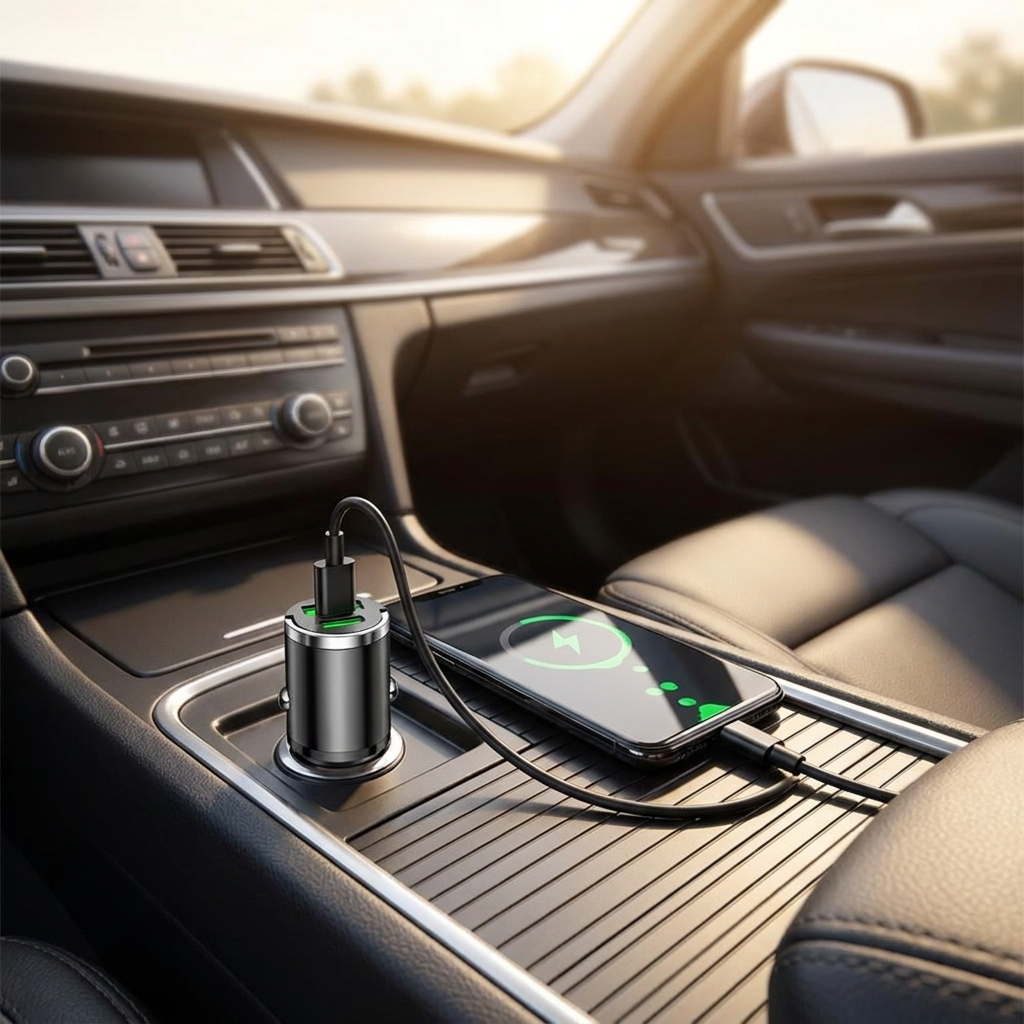 PowerDrive 200W Compact USB-C Car Charger for Fast Charging