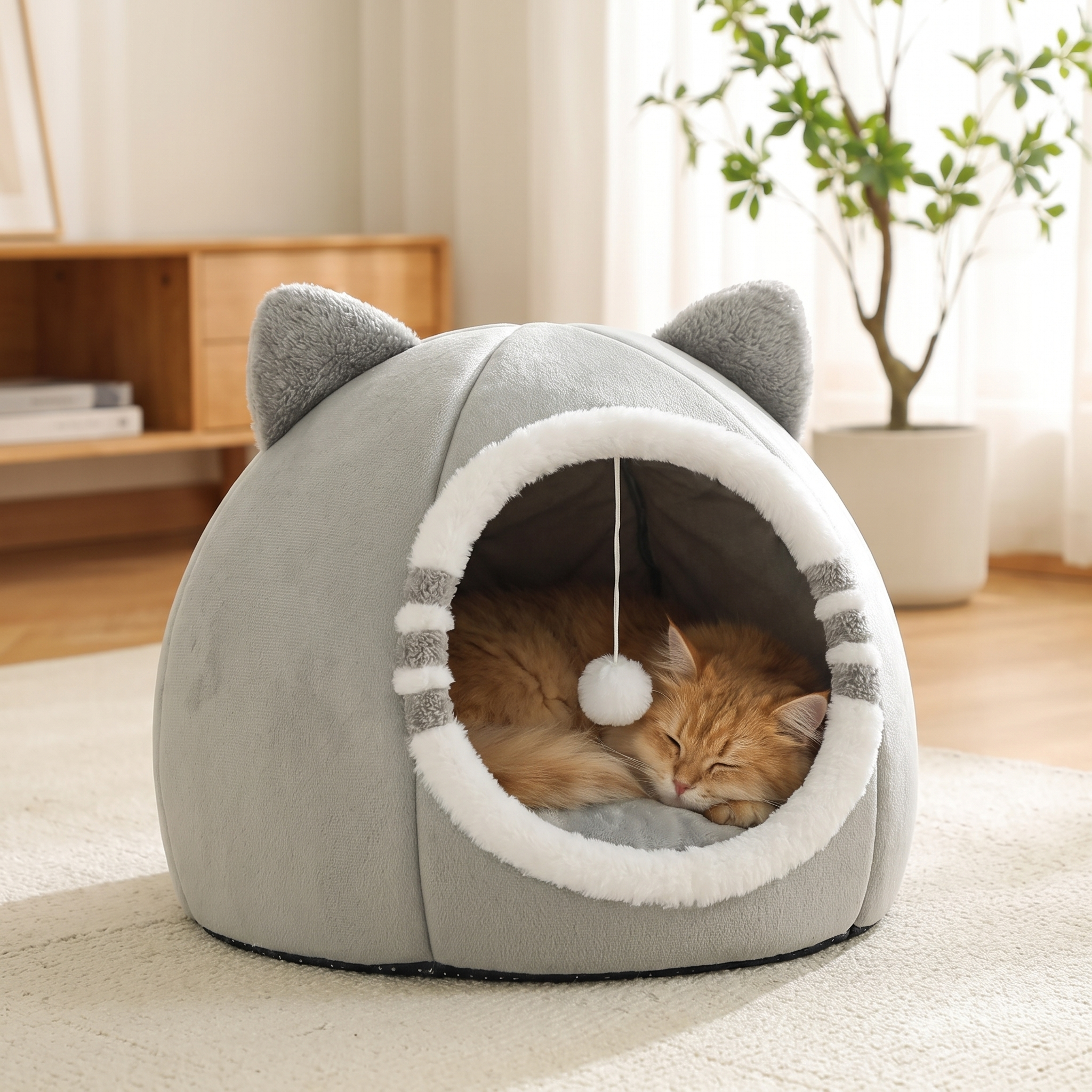 PurrNest Cozy Cat Hideaway – Soft Plush Bed with Washable Cover