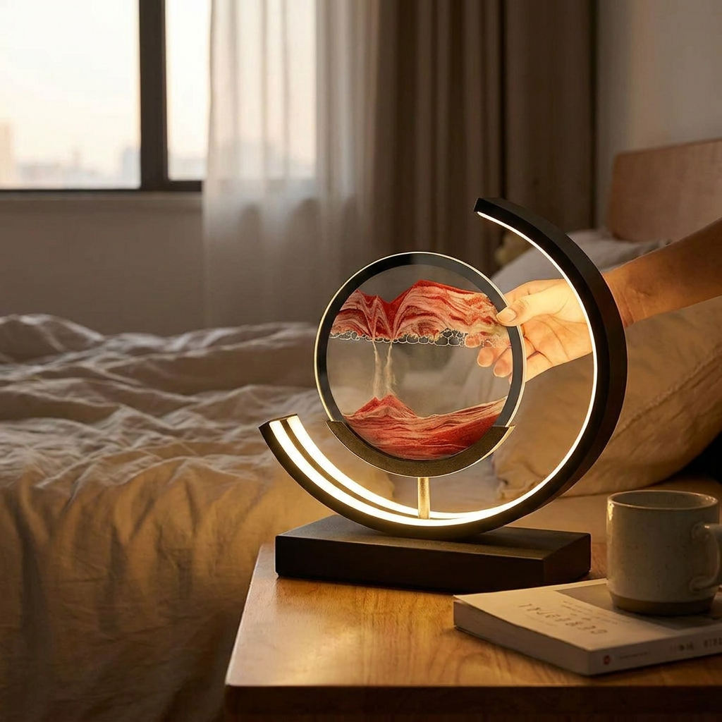 Fluid Sandscape Lamp – 17.3-Inch Rotating Kinetic Art with Adjustable Lighting