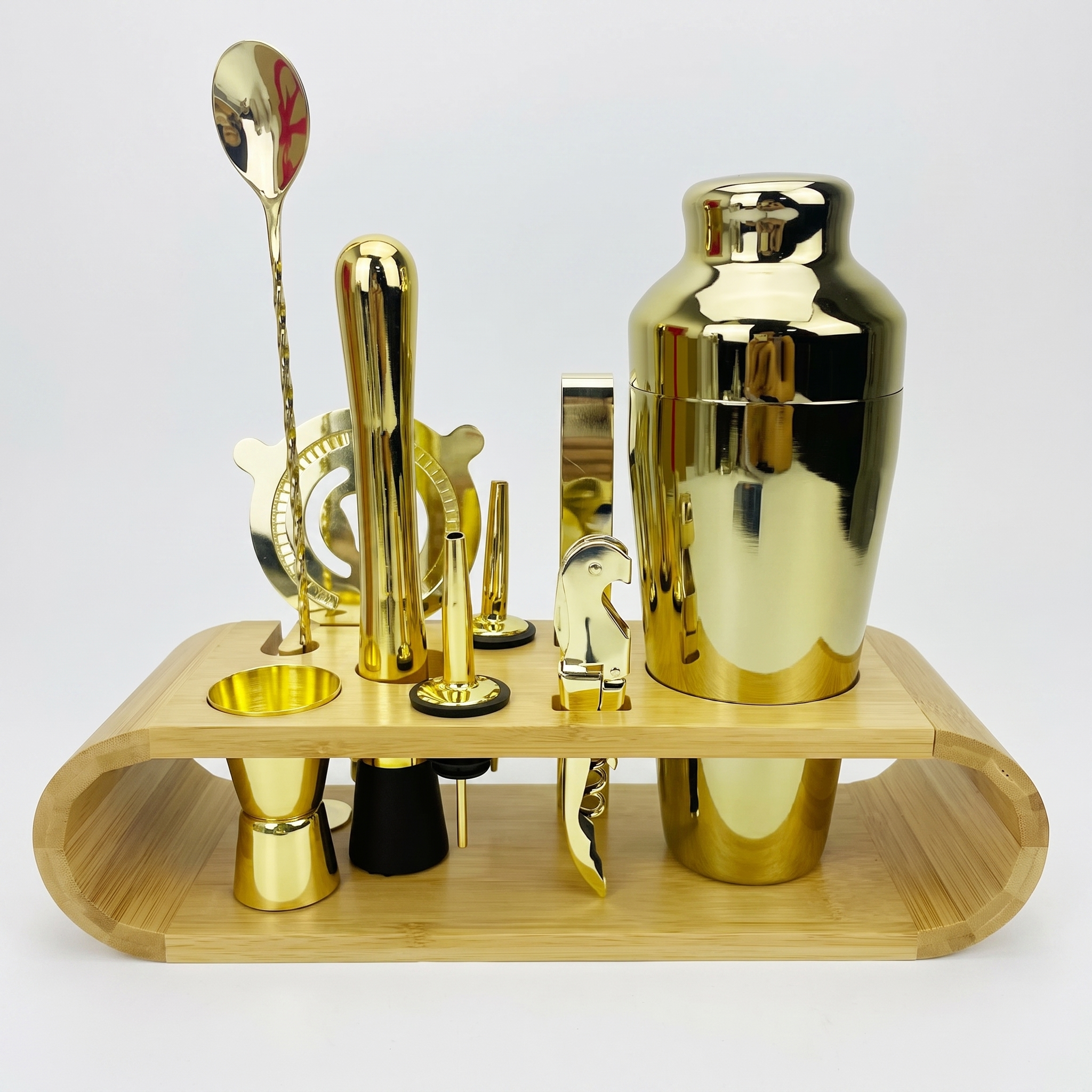Deluxe 10-Piece Bartender Tool Kit with Stylish Bamboo Stand