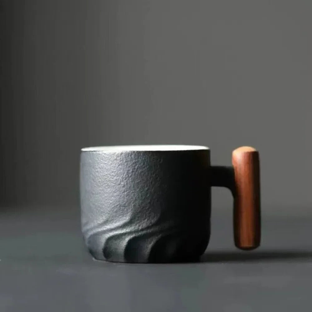 Charming Espresso Mugs with Natural Wooden Handle