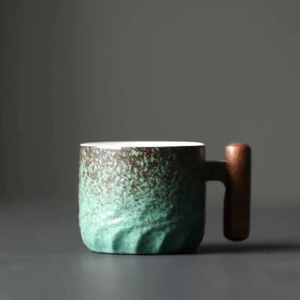 Charming Espresso Mugs with Natural Wooden Handle