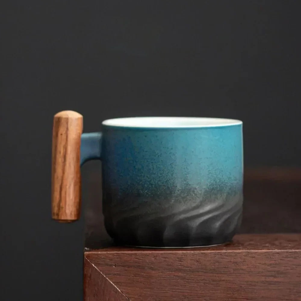Charming Espresso Mugs with Natural Wooden Handle