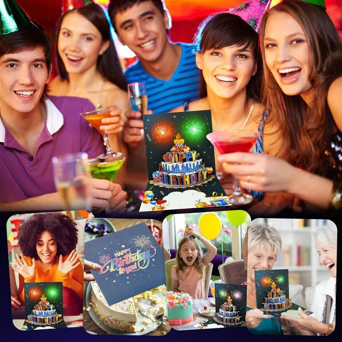 Illuminated 3D Birthday Card with Music and Fireworks
