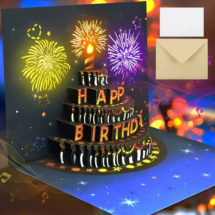 Illuminated 3D Birthday Card with Music and Fireworks