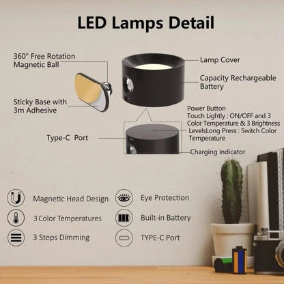 Versatile Rechargeable Wall Light with 360° Flexibility