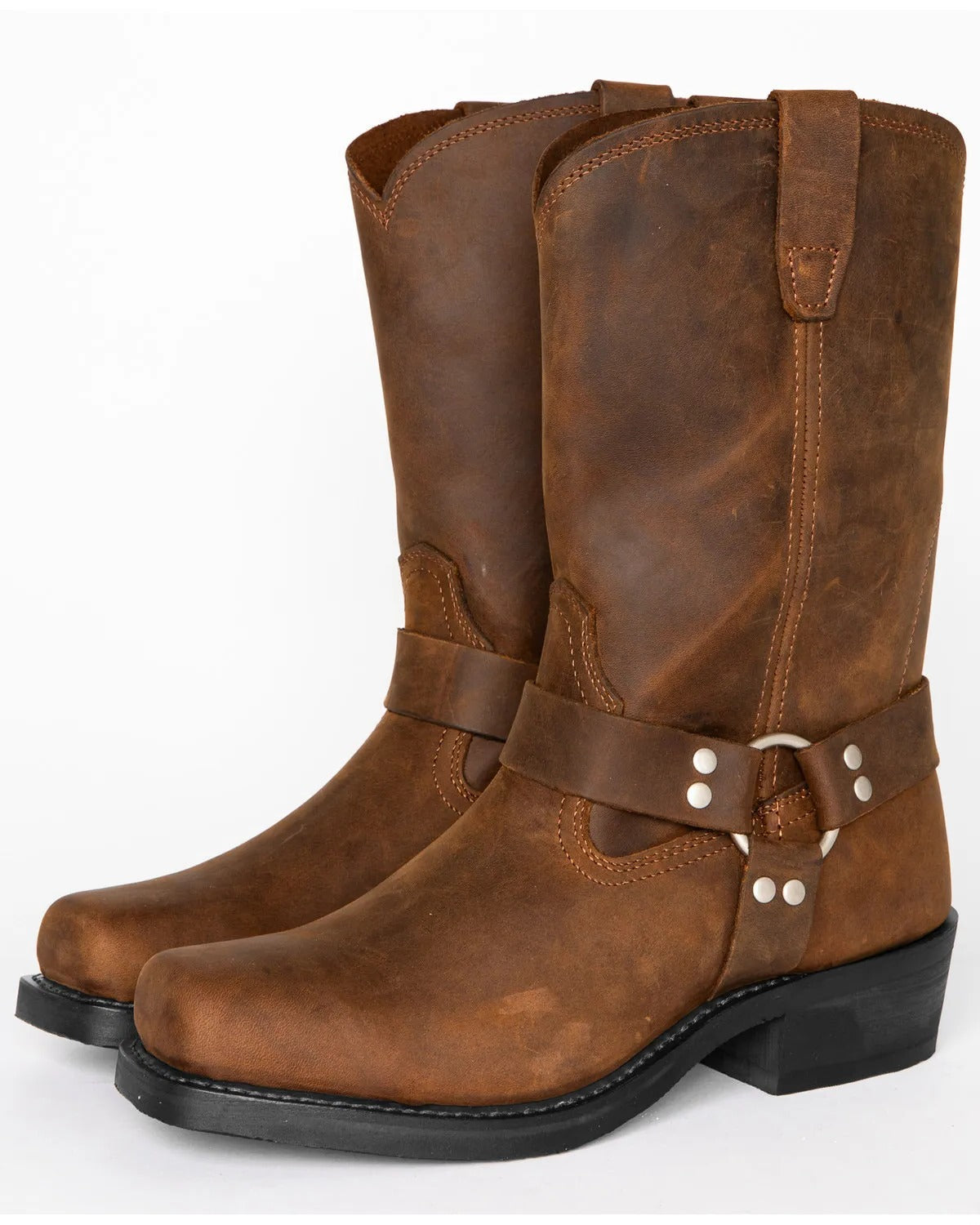 Men's Rugged Leather Harness Boots - 11 Inches High