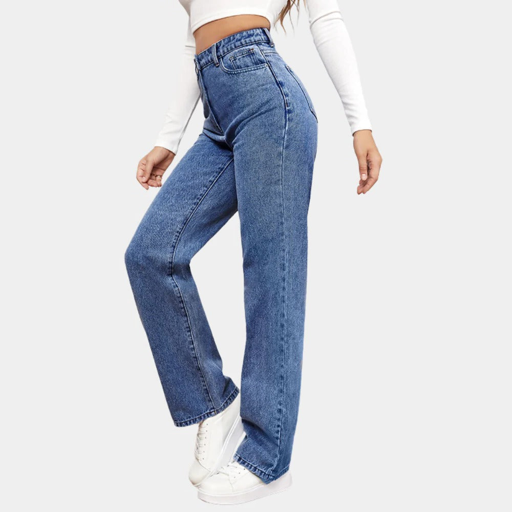 Effortless High-Waisted Denim Trousers for Women