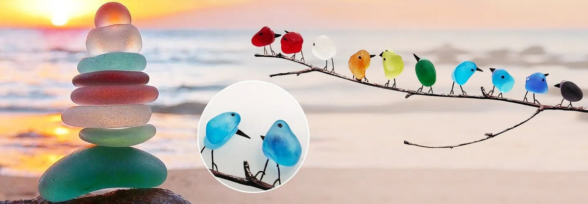 Coastal Charm: Handcrafted Sea Glass Avian Artwork