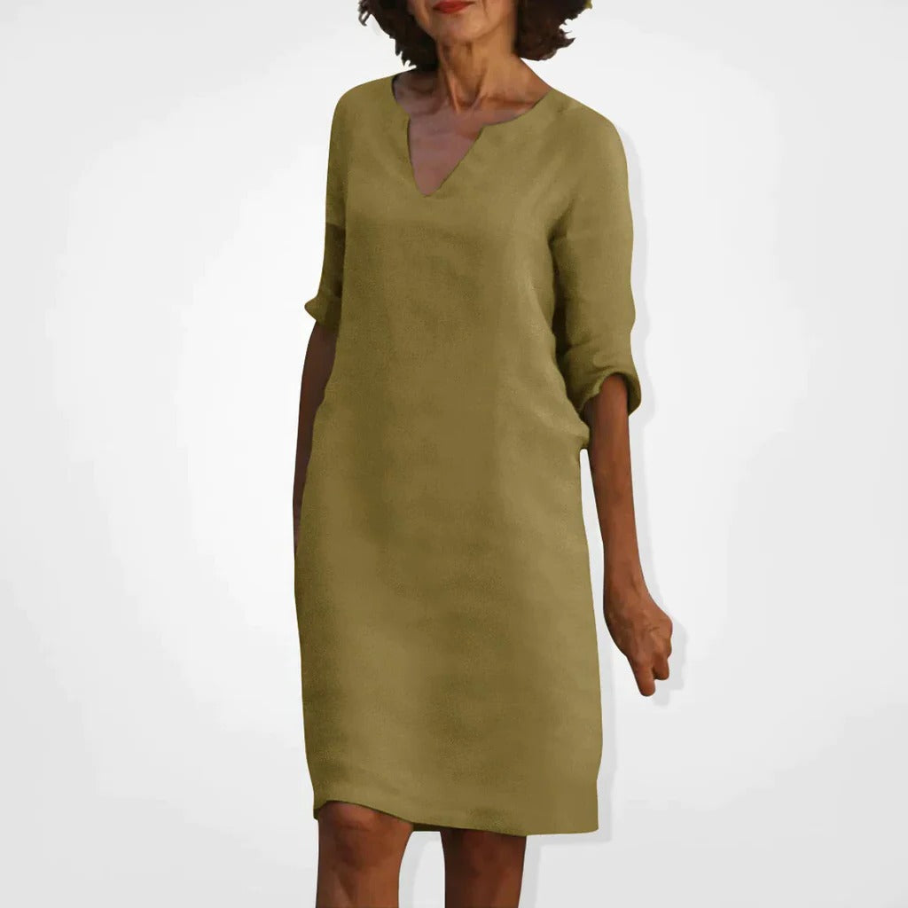 Chic V-Neck Midi Dress for Effortless Style