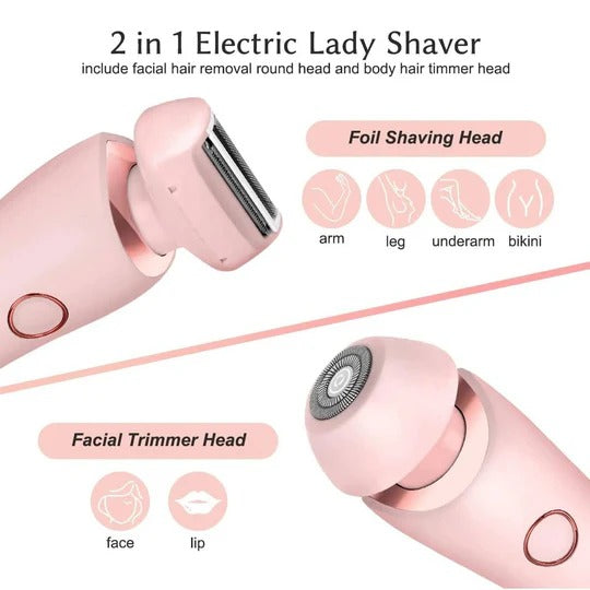 GlamGroom Women's Cordless Shaver – IPX7 Wet & Dry Razor with Twin Heads and 120-Minute Runtime