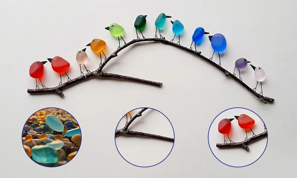 Coastal Charm: Handcrafted Sea Glass Avian Artwork