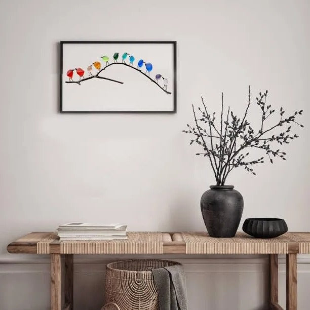 Coastal Charm: Handcrafted Sea Glass Avian Artwork