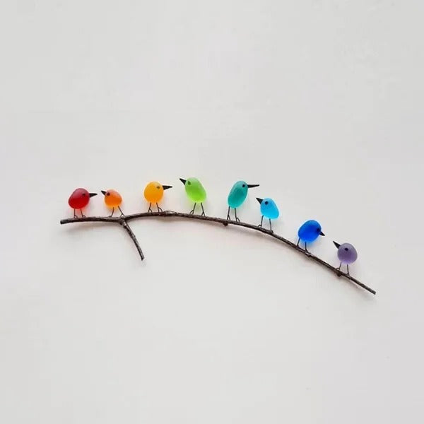 Coastal Charm: Handcrafted Sea Glass Avian Artwork