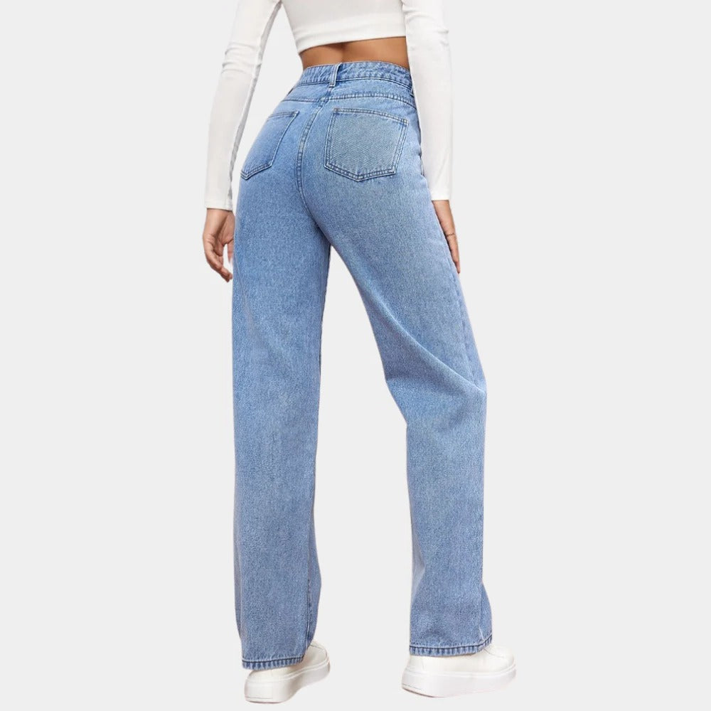Effortless High-Waisted Denim Trousers for Women