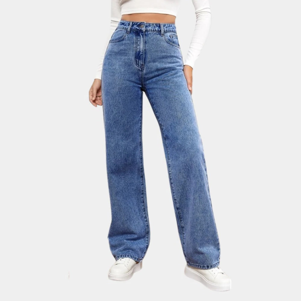 Effortless High-Waisted Denim Trousers for Women