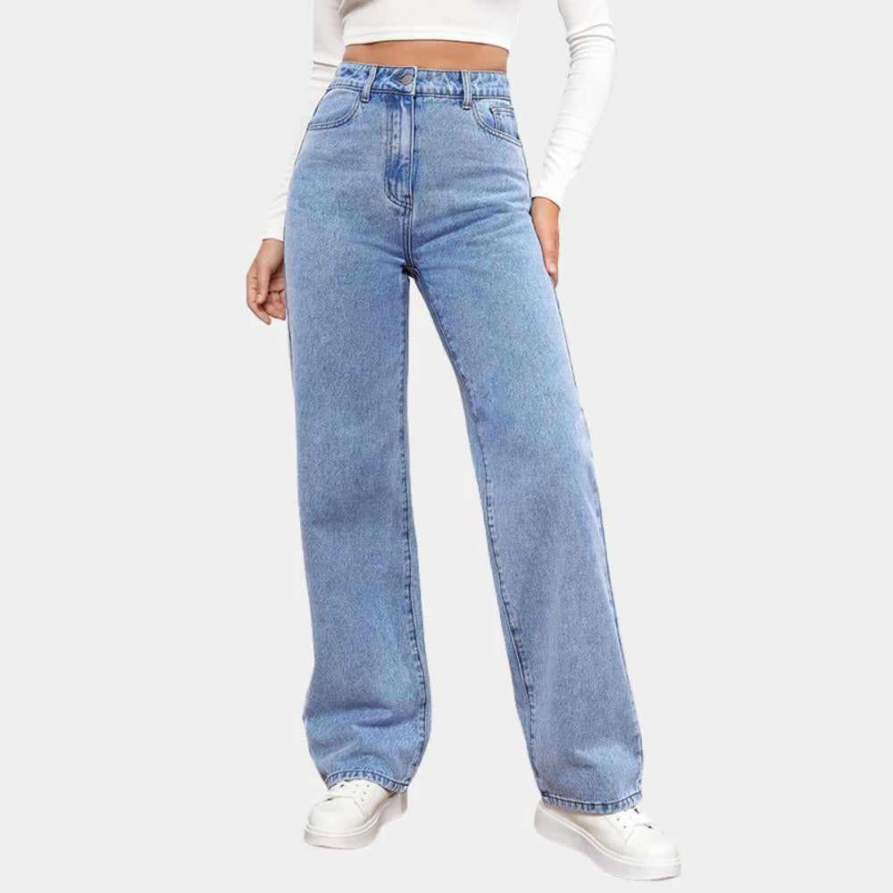Effortless High-Waisted Denim Trousers for Women