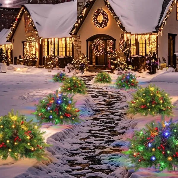 Lifelike Pre-Lit Holiday Urn Filler with Timer and LED Lights
