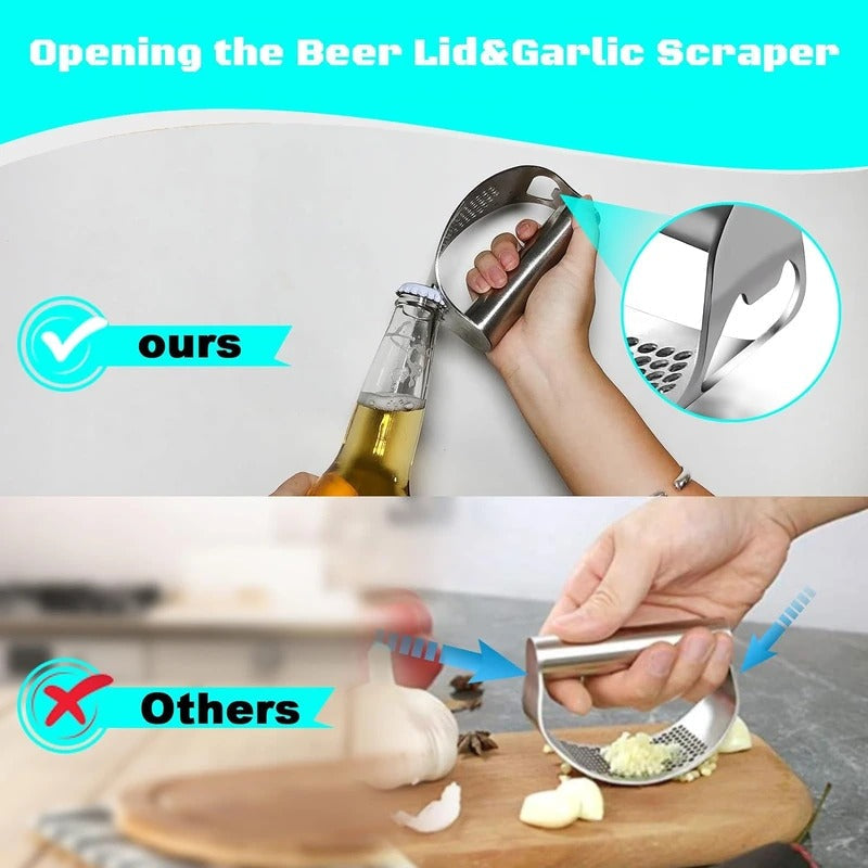 Essential Garlic Crusher with Built-In Bottle Opener