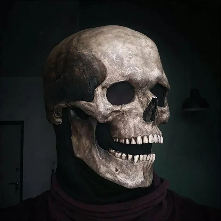 Lifelike Full Head Skull Mask with Moving Jaw for Halloween Fun