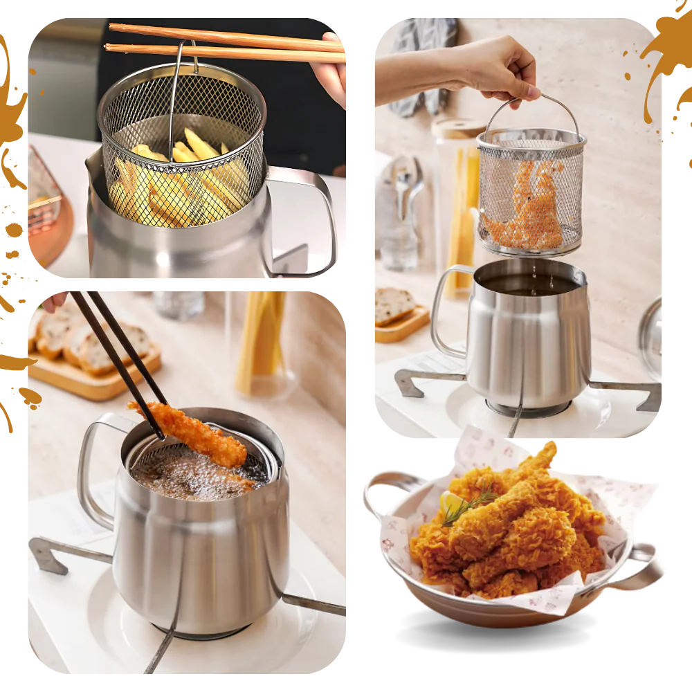 Dual-Function Stainless Steel Frying Pot for Effortless Cooking