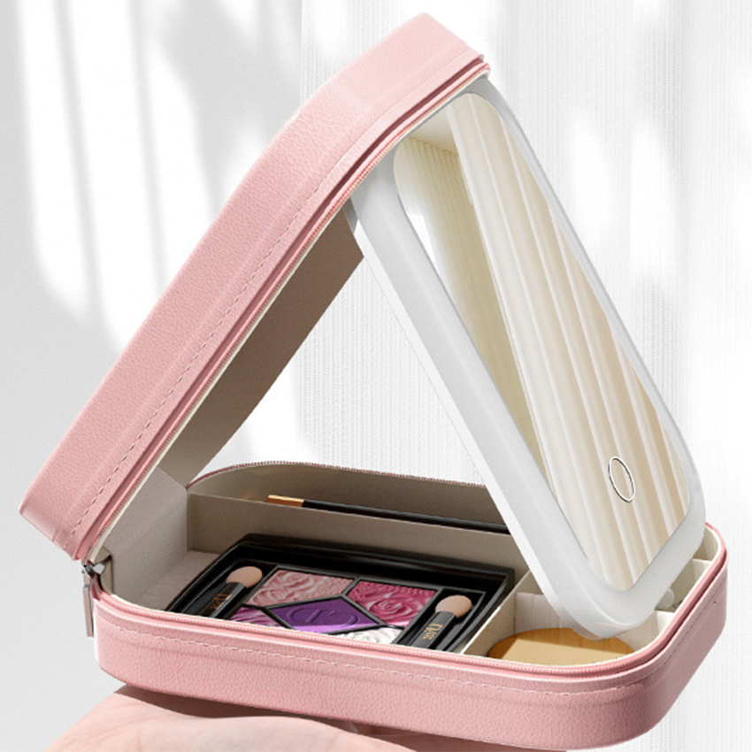 Portable Makeup Organizer with Adjustable LED Mirror
