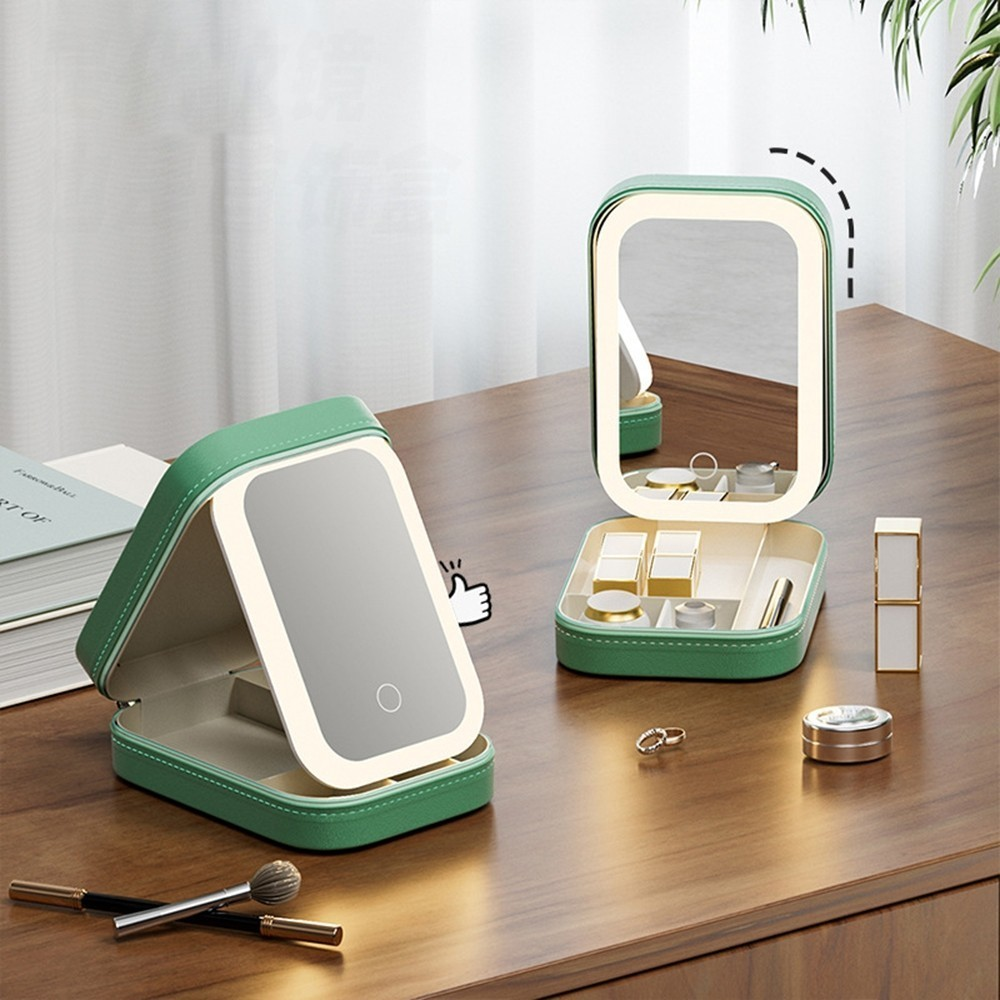 Portable Makeup Organizer with Adjustable LED Mirror