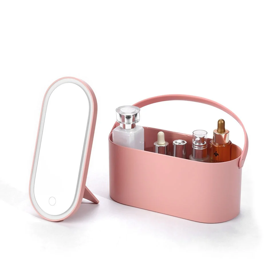 Portable Cosmetic Organizer with Illuminated Mirror