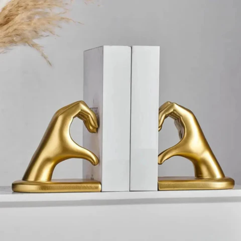 Heart-Shaped Resin Bookends: Hand-In-Hand Sculpture Set