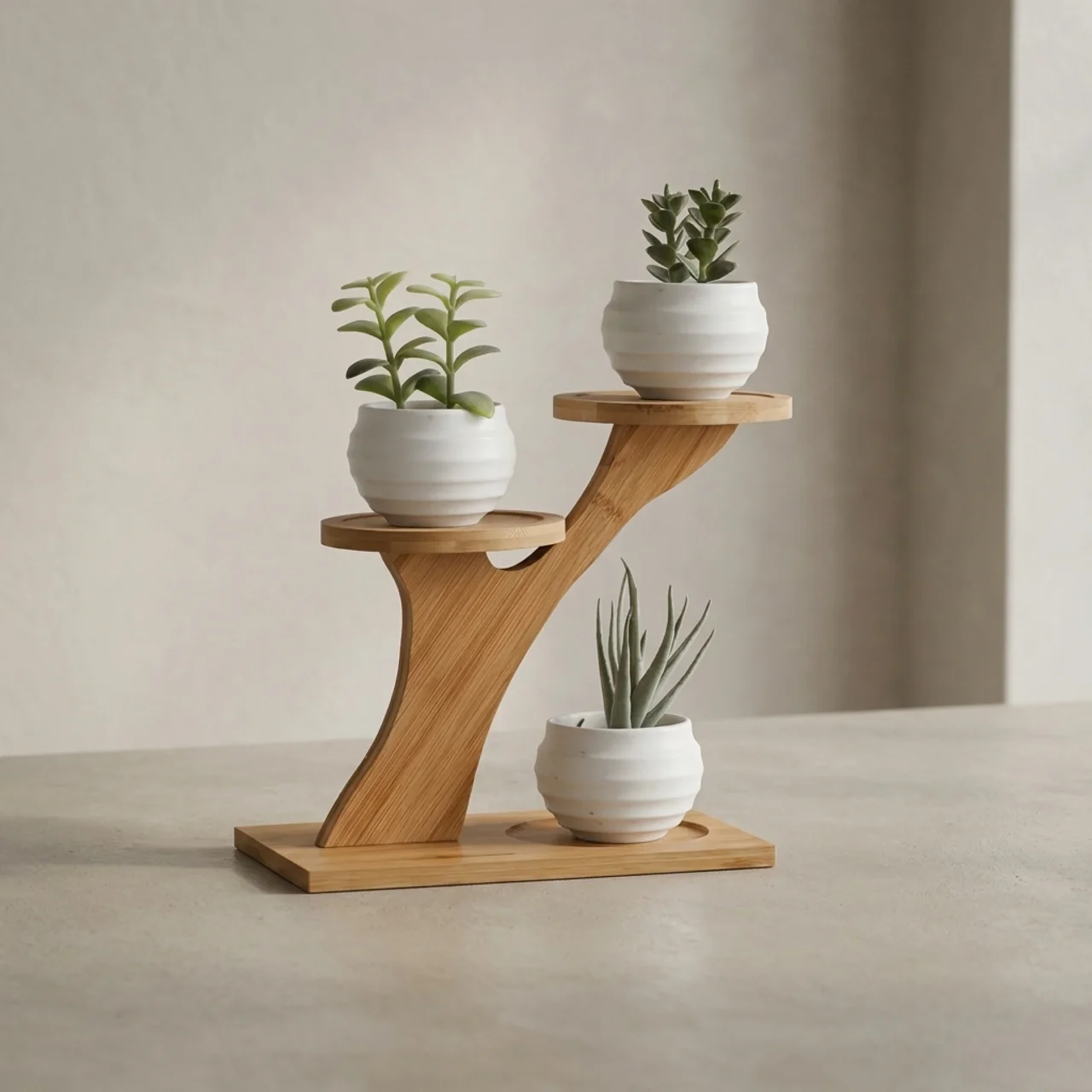 Elegant Multi-Tiered Plant Display Stand in Natural Bamboo