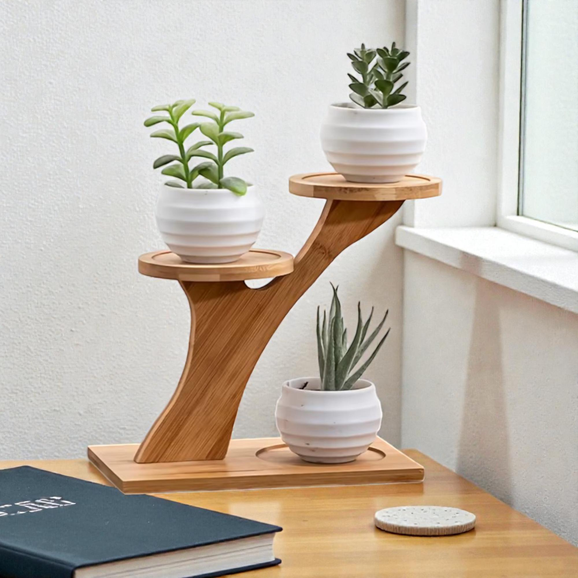 Elegant Multi-Tiered Plant Display Stand in Natural Bamboo