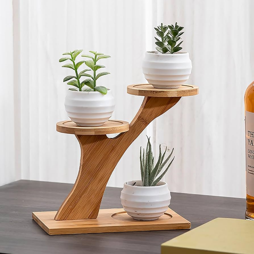 Elegant Multi-Tiered Plant Display Stand in Natural Bamboo