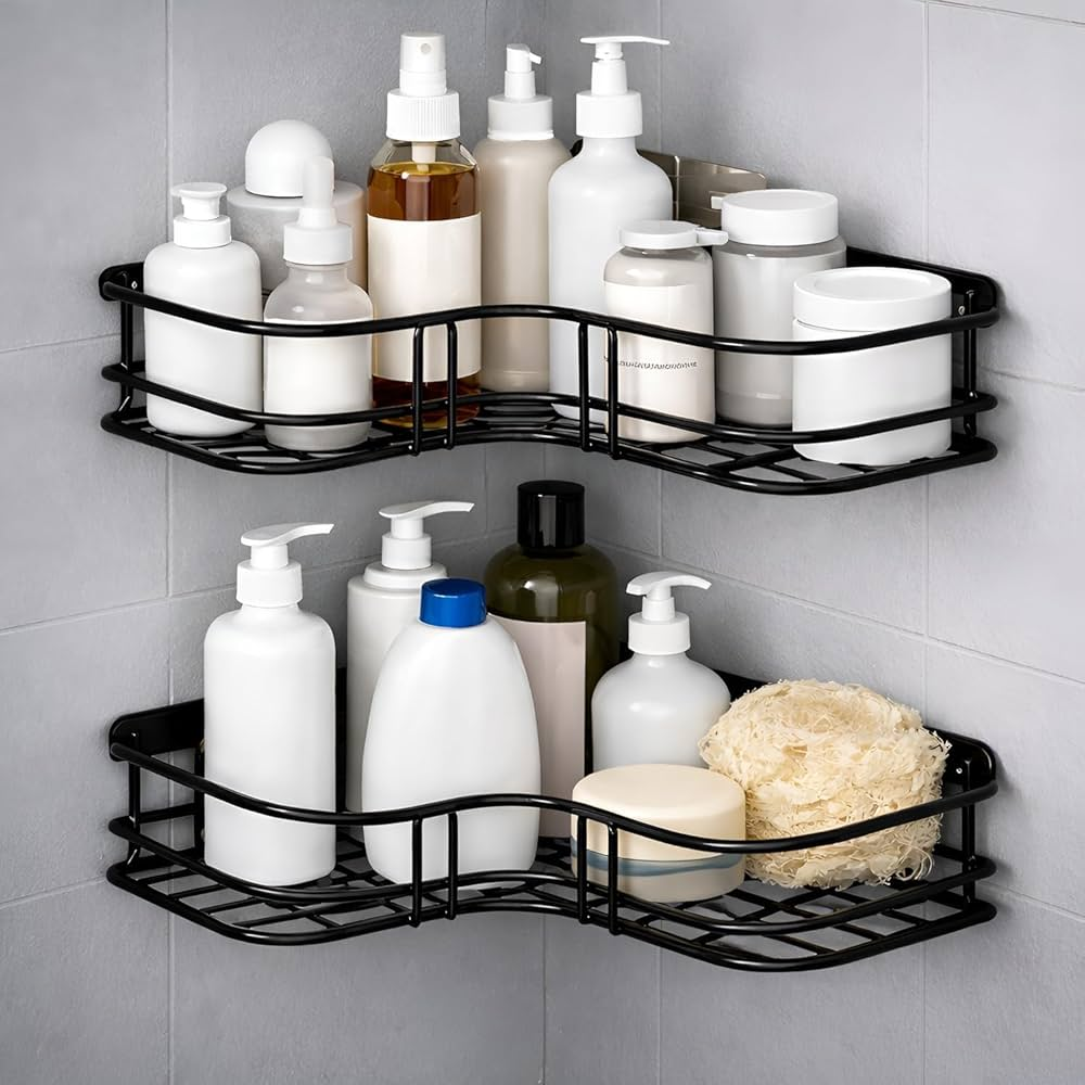 Space-Saving Corner Shower Organizer with Two-Tier Design