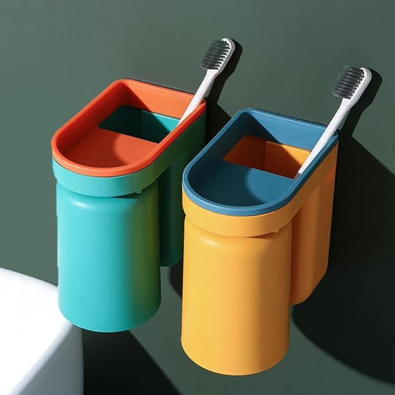 Wall-Mounted Toothbrush Organizer with Adhesive Cups