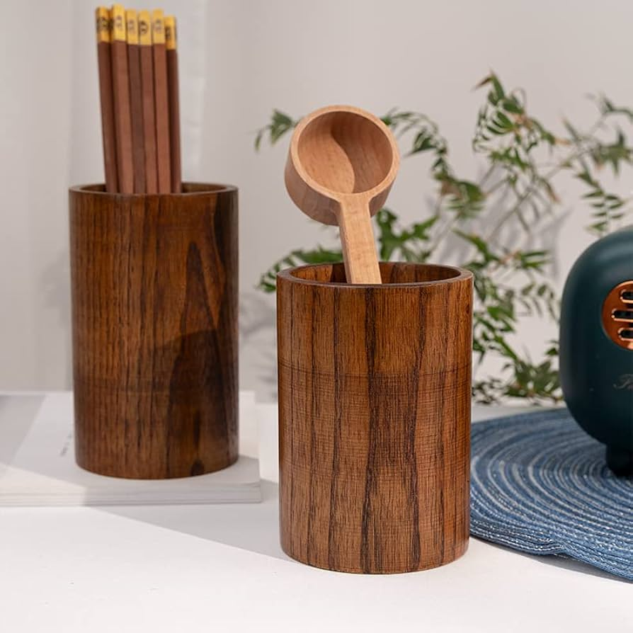 Elegant Wooden Utensil Organizer with Weighted Base