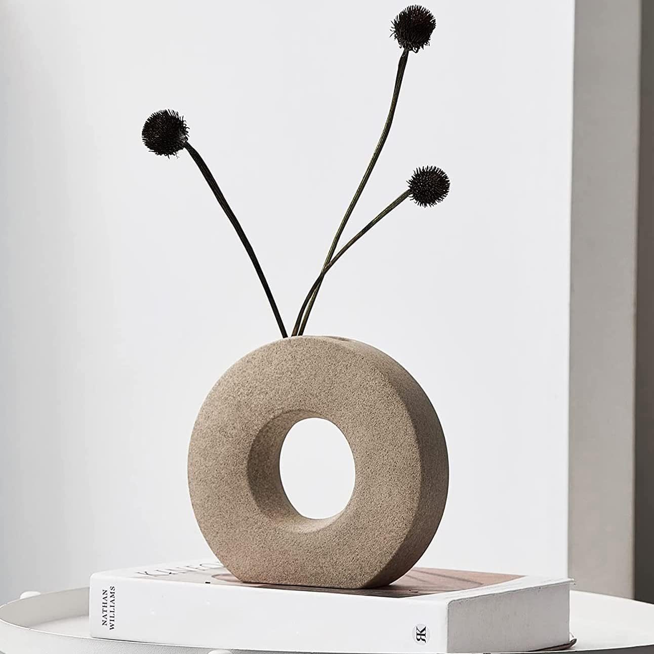 Contemporary Circle Vase with Matte Texture and Neutral Tones