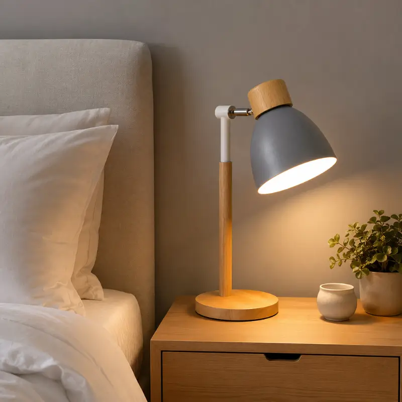 Elegant Wooden Table Lamp with Push Button Control