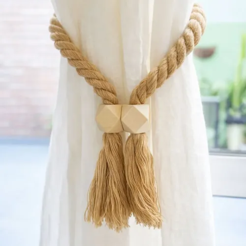Elegant Curtain Holdbacks with Natural Wooden Accents